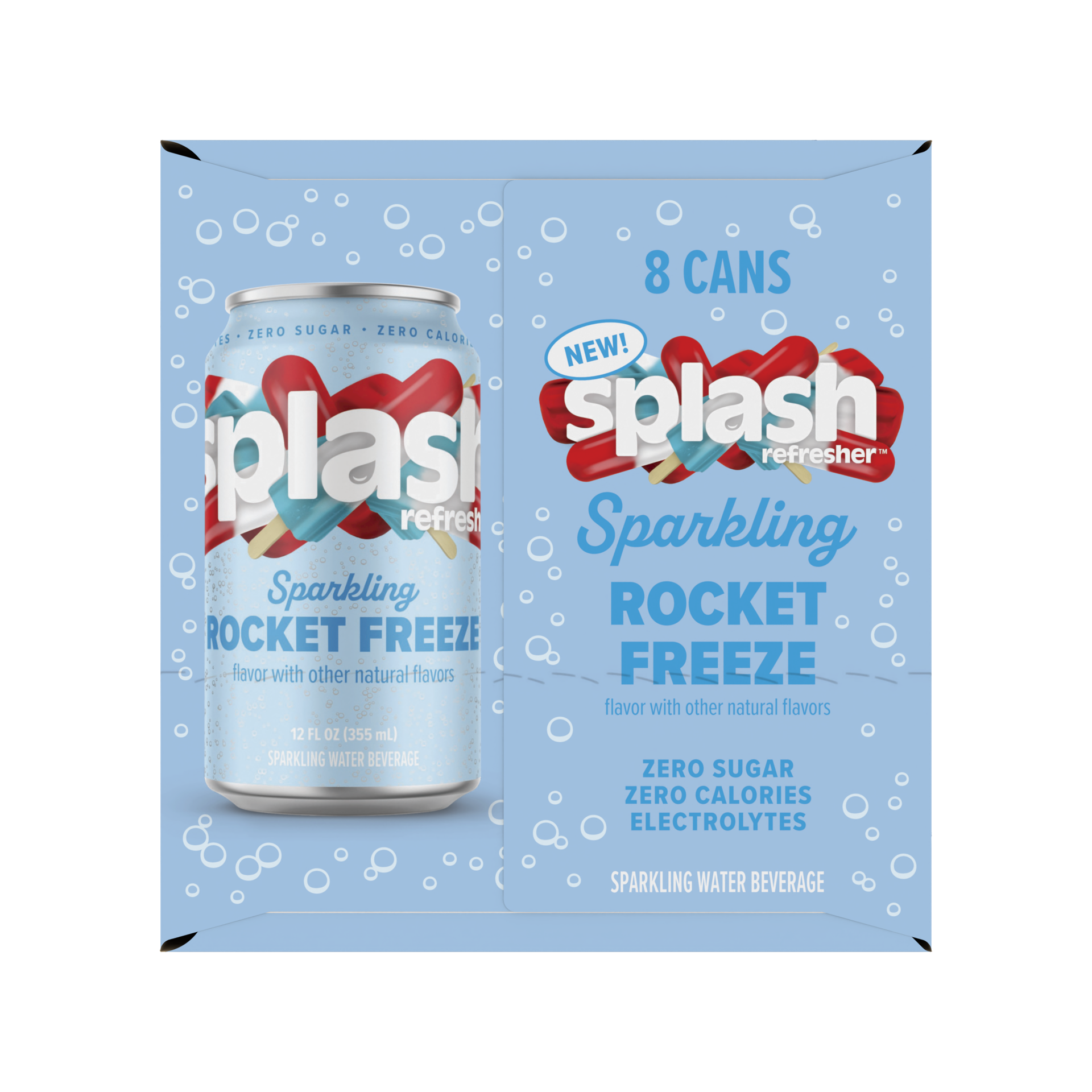 slide 2 of 4, Splash Refresher Sparkling Water, Rocket Freeze Flavor - 12 Fl Oz Cans, 8 Pack, 8 ct