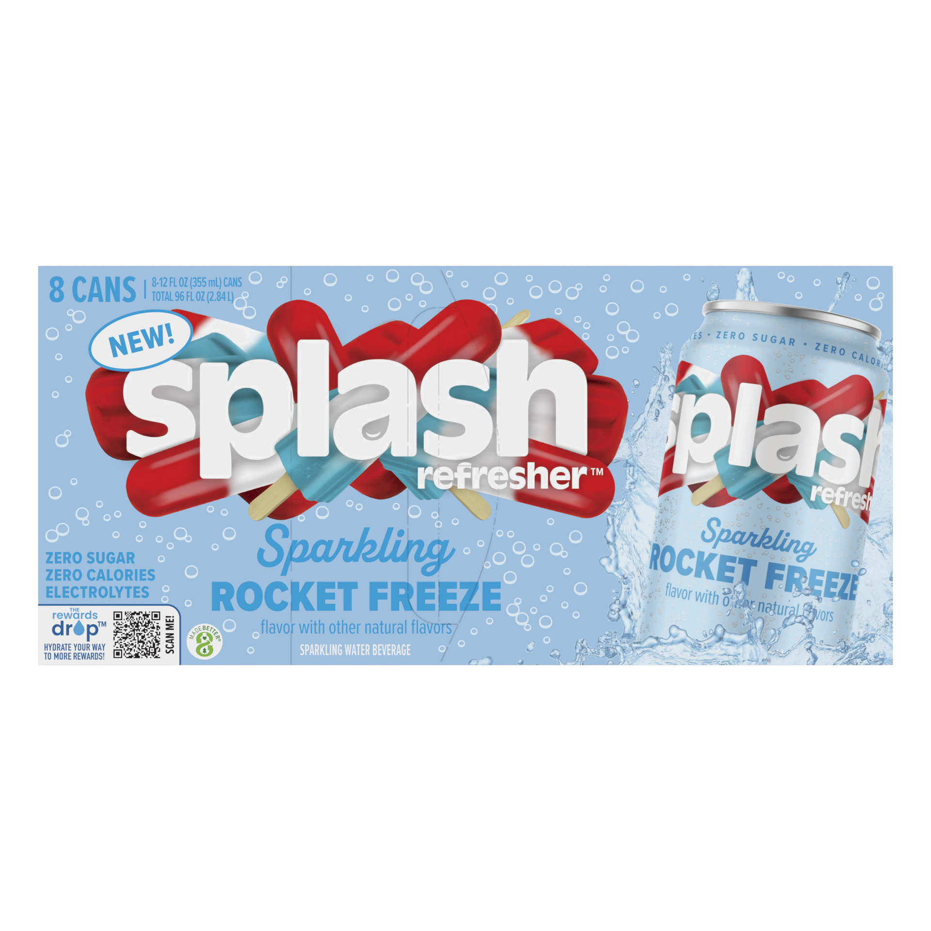 slide 4 of 4, Splash Refresher Sparkling Water, Rocket Freeze Flavor - 12 Fl Oz Cans, 8 Pack, 8 ct