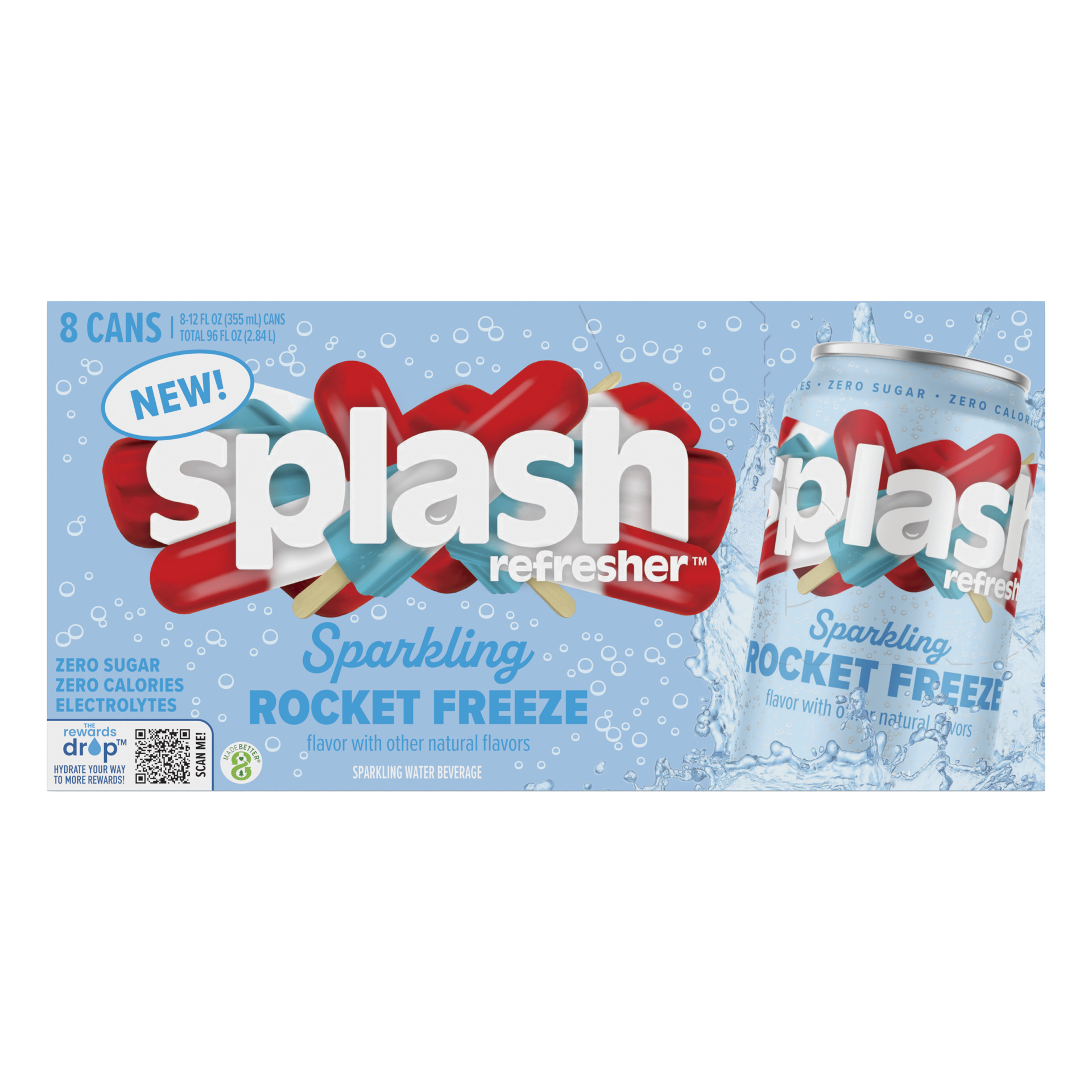 slide 3 of 4, Splash Refresher Sparkling Water, Rocket Freeze Flavor - 12 Fl Oz Cans, 8 Pack, 8 ct
