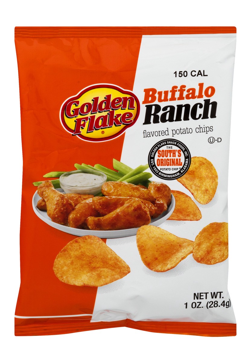 slide 1 of 11, Golden Flake Buffalo Ranch Potato Chips, 1 oz