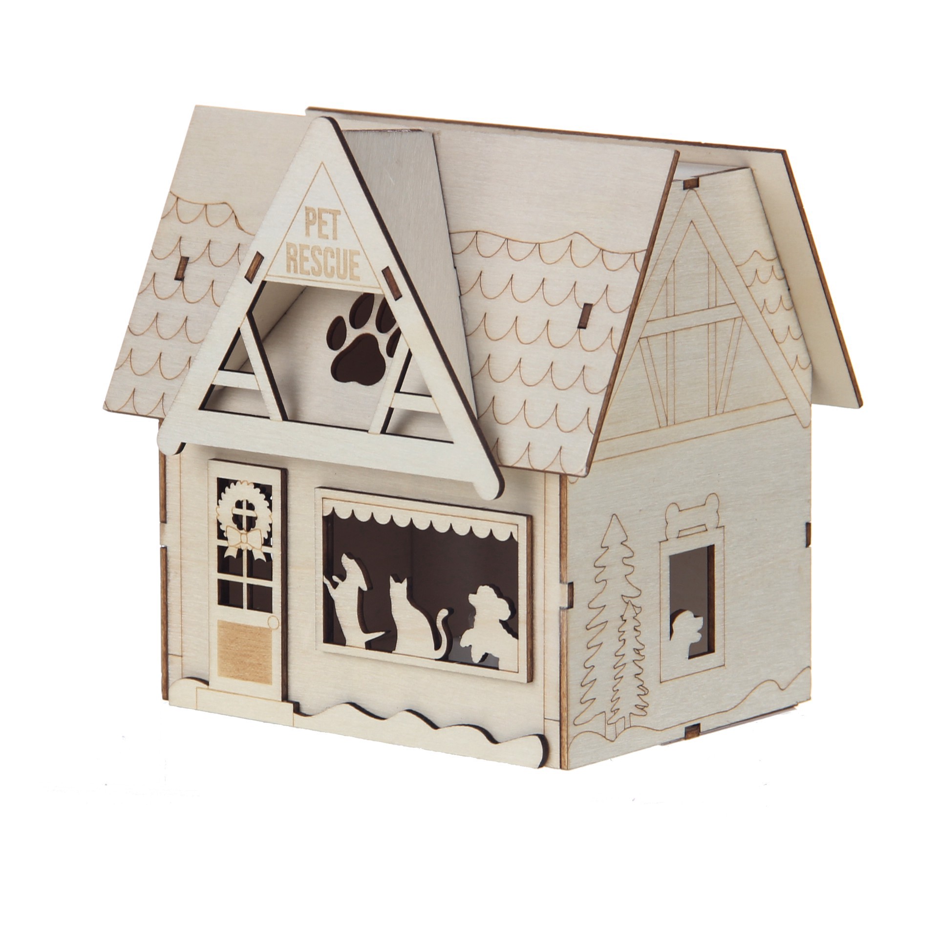 slide 5 of 5, 6" Unfinished Village Pet Rescue Diy Led Wood Decor By Make Market, 6 in