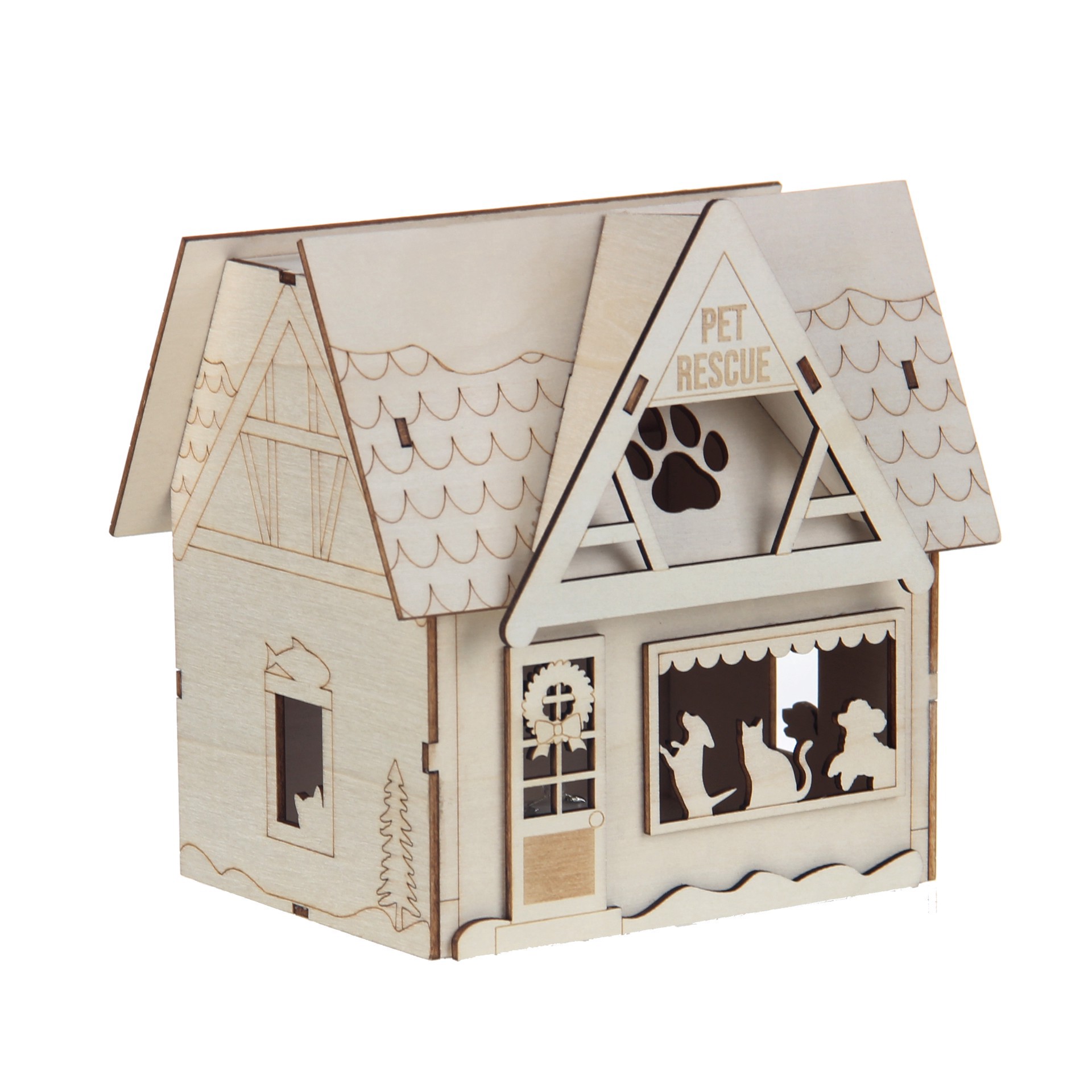 slide 2 of 5, 6" Unfinished Village Pet Rescue Diy Led Wood Decor By Make Market, 6 in