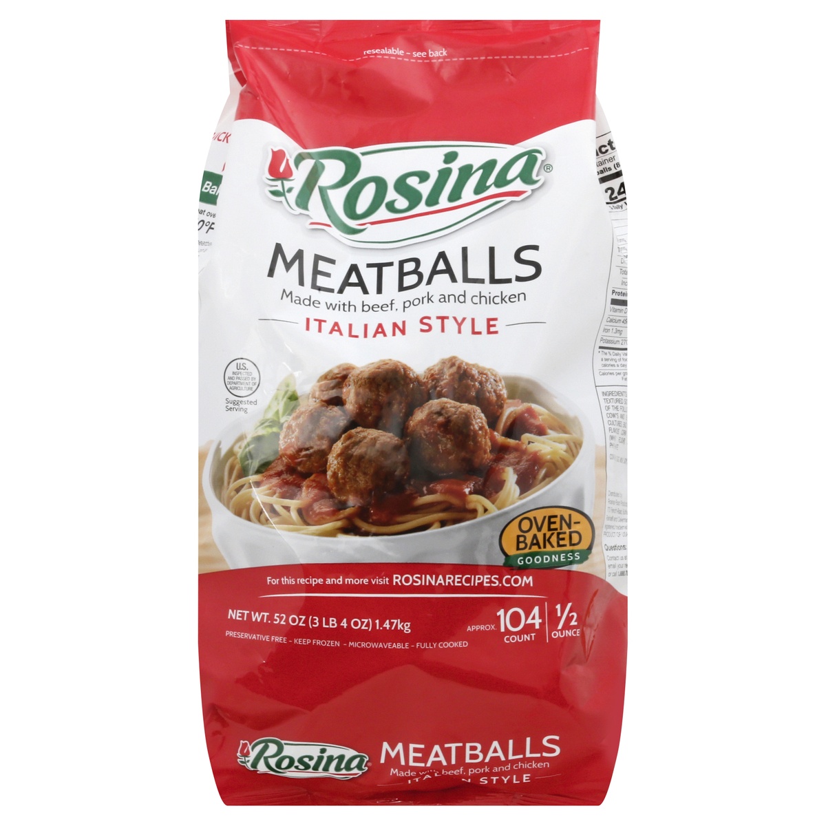 slide 1 of 1, Rosina Italian Style Meatballs, 52 oz