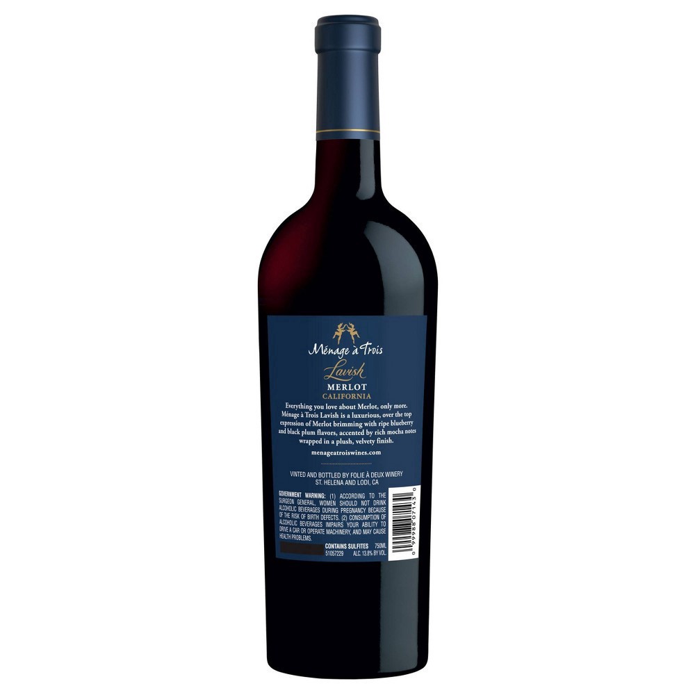 slide 6 of 6, Menage A Trois Lavish California Merlot 750 ml Bottle, 750 ml