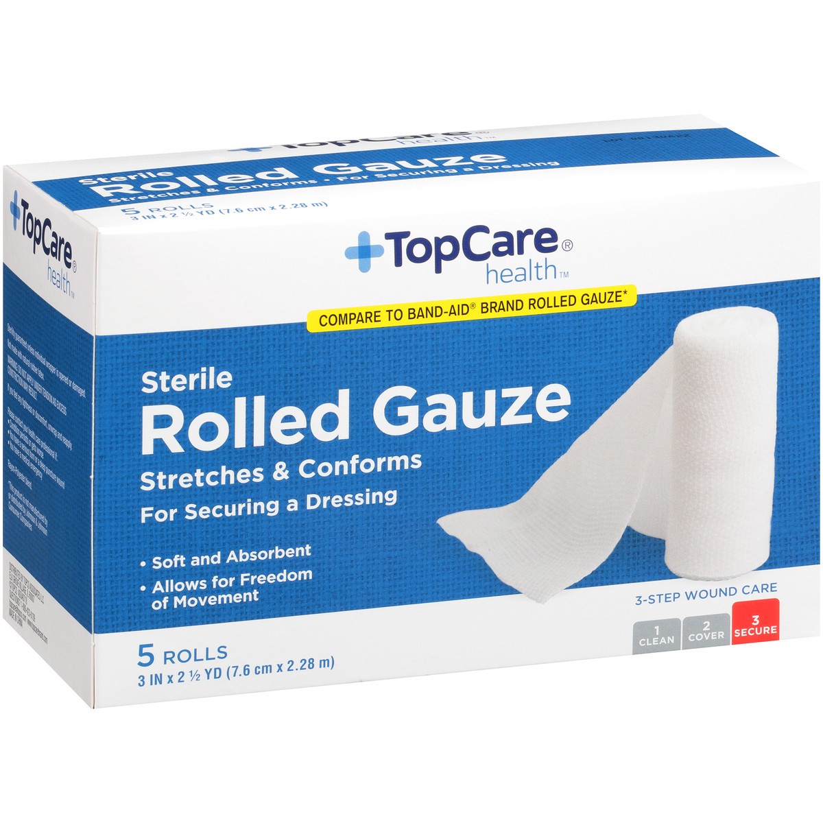 slide 3 of 11, Topcare Health Sterile Rolled Gauze 5 5 ea Box, 5 ct