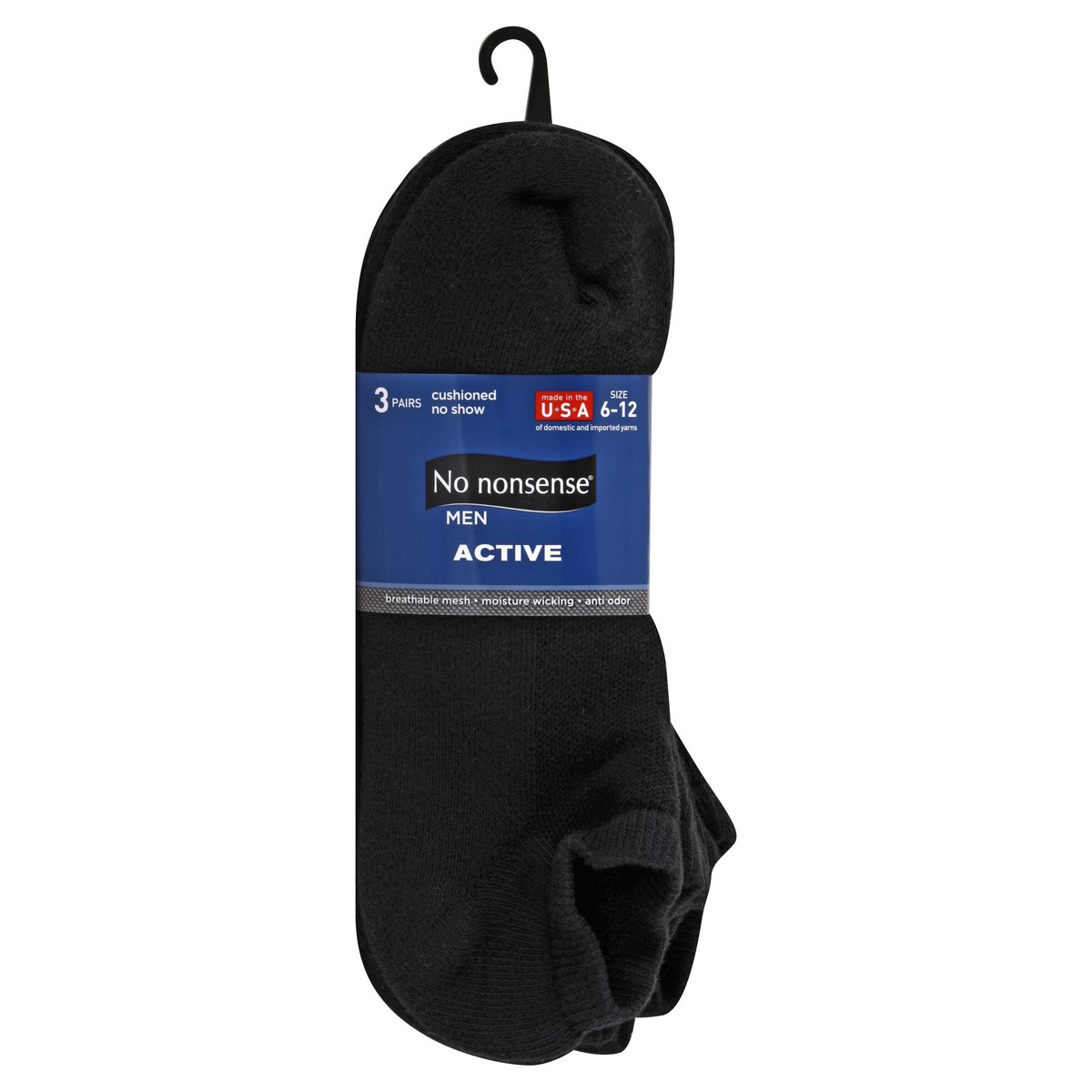 slide 3 of 3, No Nonsense Mens Black Cushion Sock, 3 ct