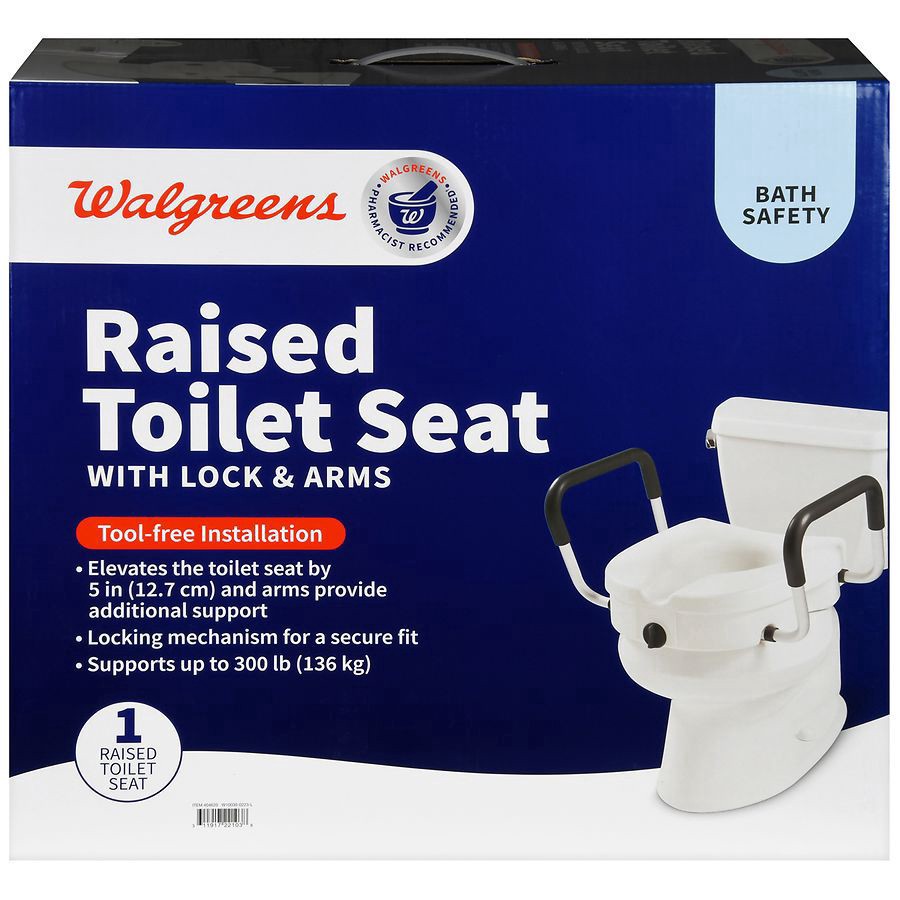 slide 2 of 5, Walgreens Raised Locking Toilet Seat with Arms, 1 ct