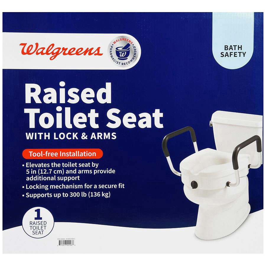slide 5 of 5, Walgreens Raised Locking Toilet Seat with Arms, 1 ct