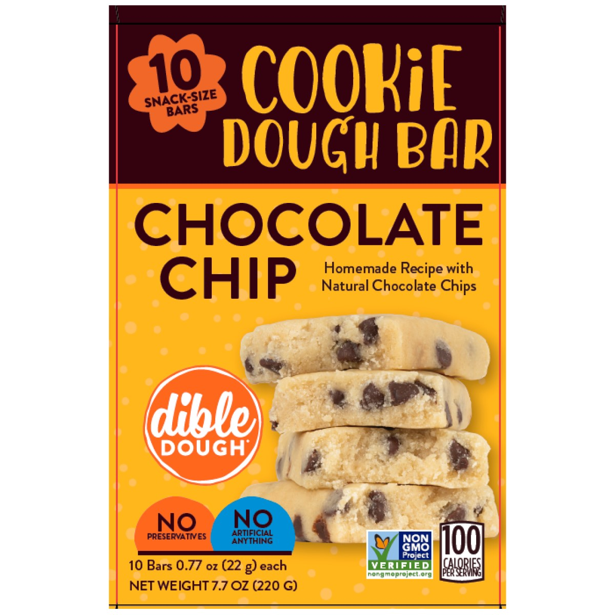 slide 1 of 3, Dible Dough Chocolate Chip Cookie Dough Bar - 10 ct, 7.7 oz, 10 ct, 7.7 oz