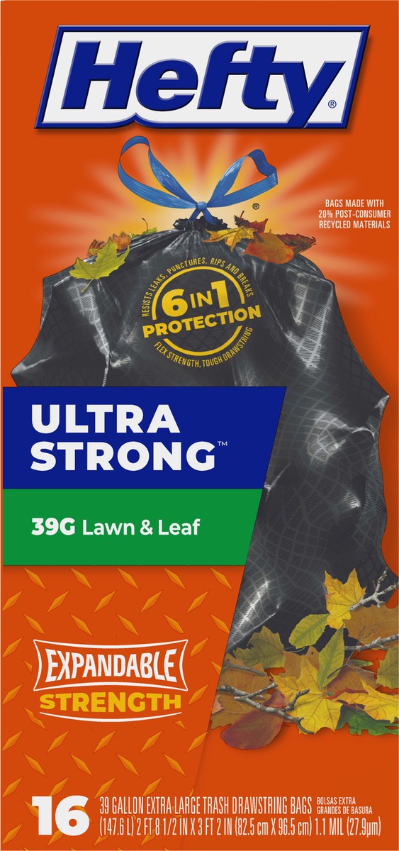 slide 12 of 14, Hefty Ultra Strong 39 Gallon Drawstring Trash Bags 16 ea, 16 ct