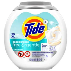 Tide PODS Free and Gentle Odor Refresh Laundry Detergent Pacs, 25 Count, Hypoallergenic Laundry Detergent Pacs