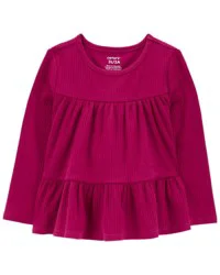 Carter's Baby Tiered Long-Sleeve Ribbed Top Berry 3M