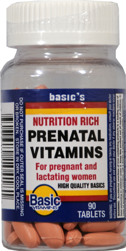 slide 1 of 1, Basic Prenatal Vitamin Tablets, 90 ct