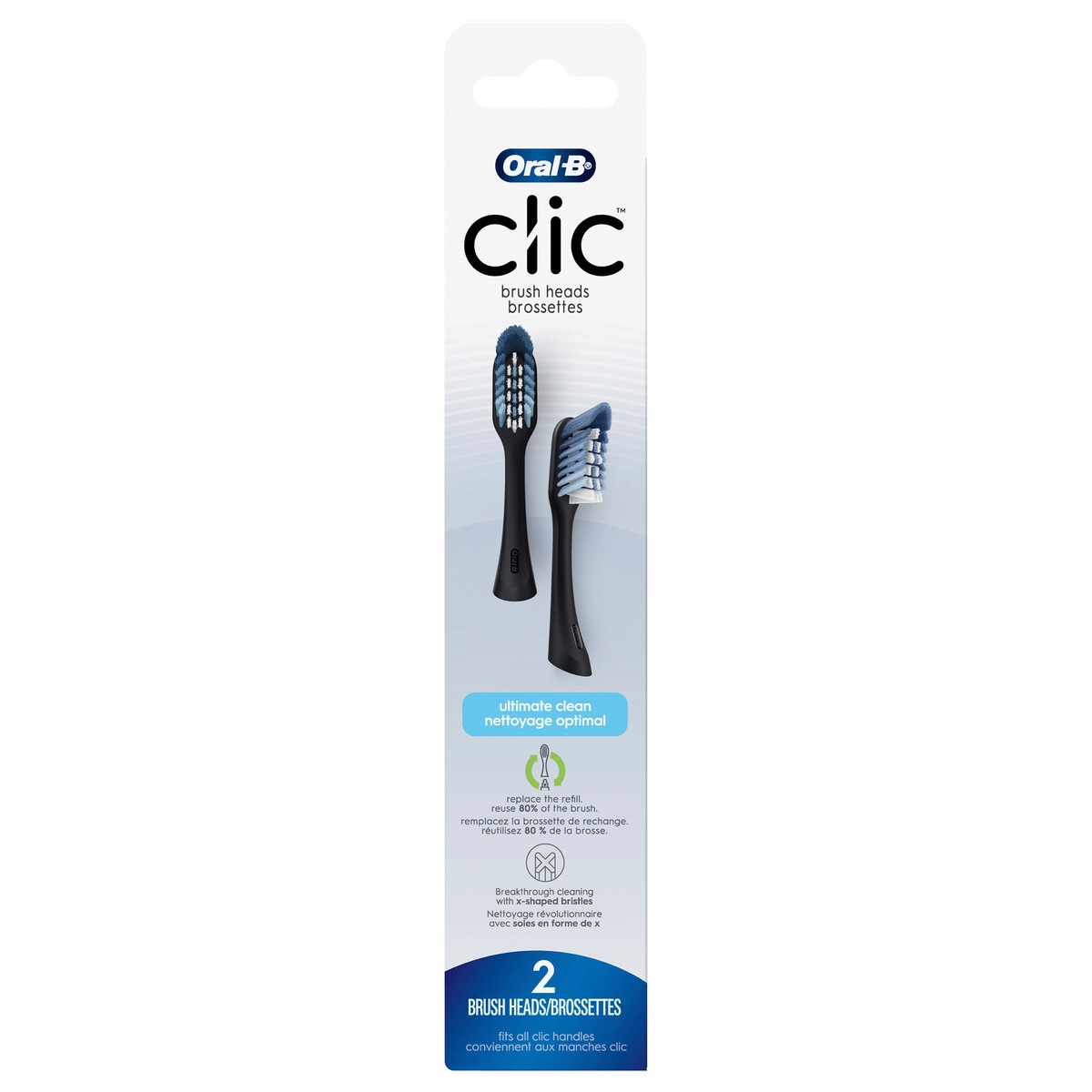 slide 1 of 3, Oral-B Clic Toothbrush Ultimate Clean Replacement Brush Heads, Black, 2 Count, 2 ct