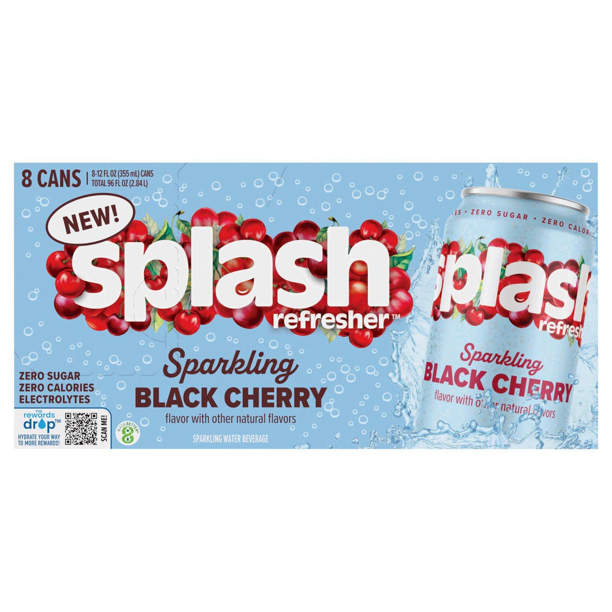 slide 5 of 13, Splash Refresher Sparkling Water, Black Cherry Flavor - 12 Fl Oz Cans, 8 Pack, 8 ct