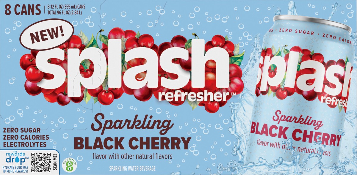 slide 6 of 13, Splash Refresher Sparkling Water, Black Cherry Flavor - 12 Fl Oz Cans, 8 Pack, 8 ct