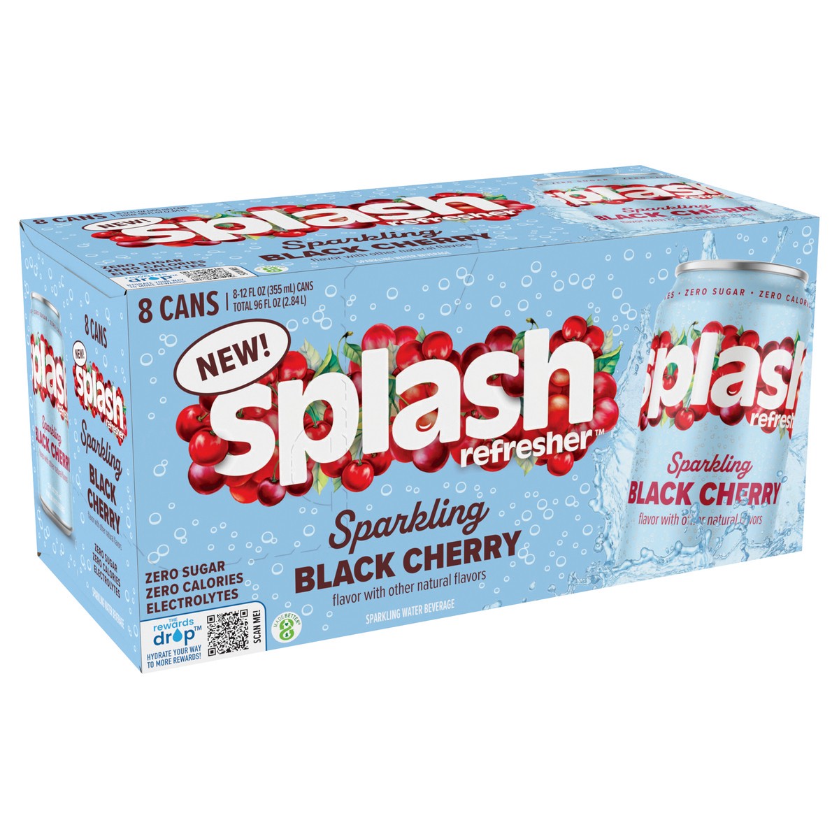 slide 7 of 13, Splash Refresher Sparkling Water, Black Cherry Flavor - 12 Fl Oz Cans, 8 Pack, 8 ct