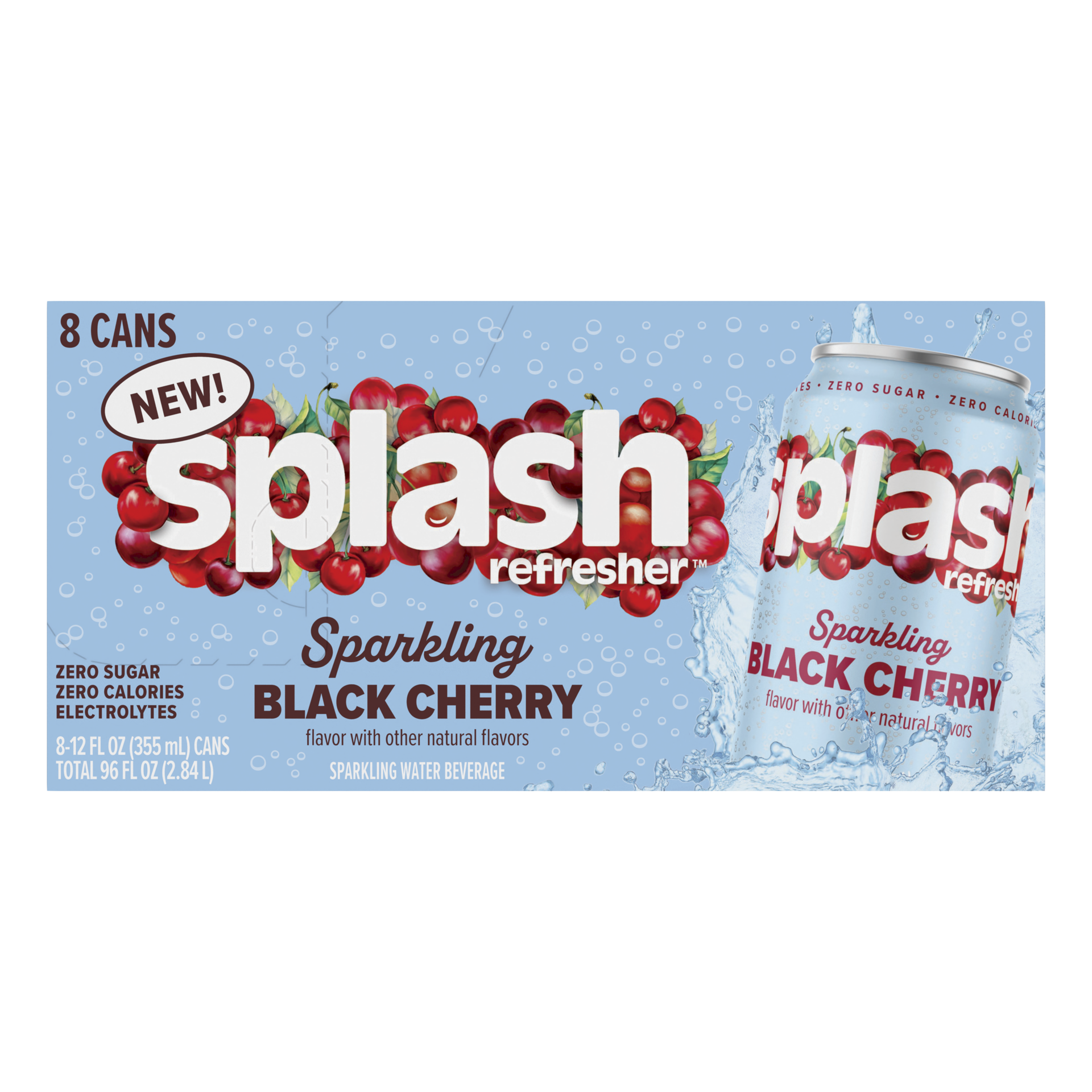 slide 1 of 13, Splash Refresher Sparkling Water, Black Cherry Flavor - 12 Fl Oz Cans, 8 Pack, 8 ct
