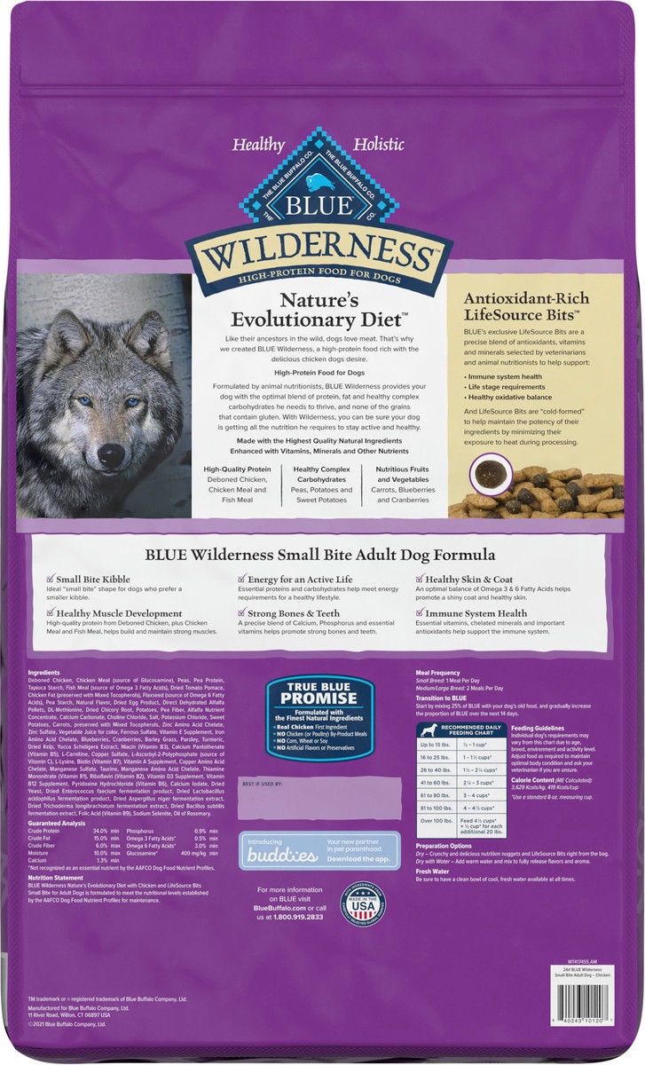 slide 3 of 12, Blue Buffalo Wilderness High Protein, Natural Adult Small-Bite Dry Dog Food, Chicken 24-lb, 24 lb