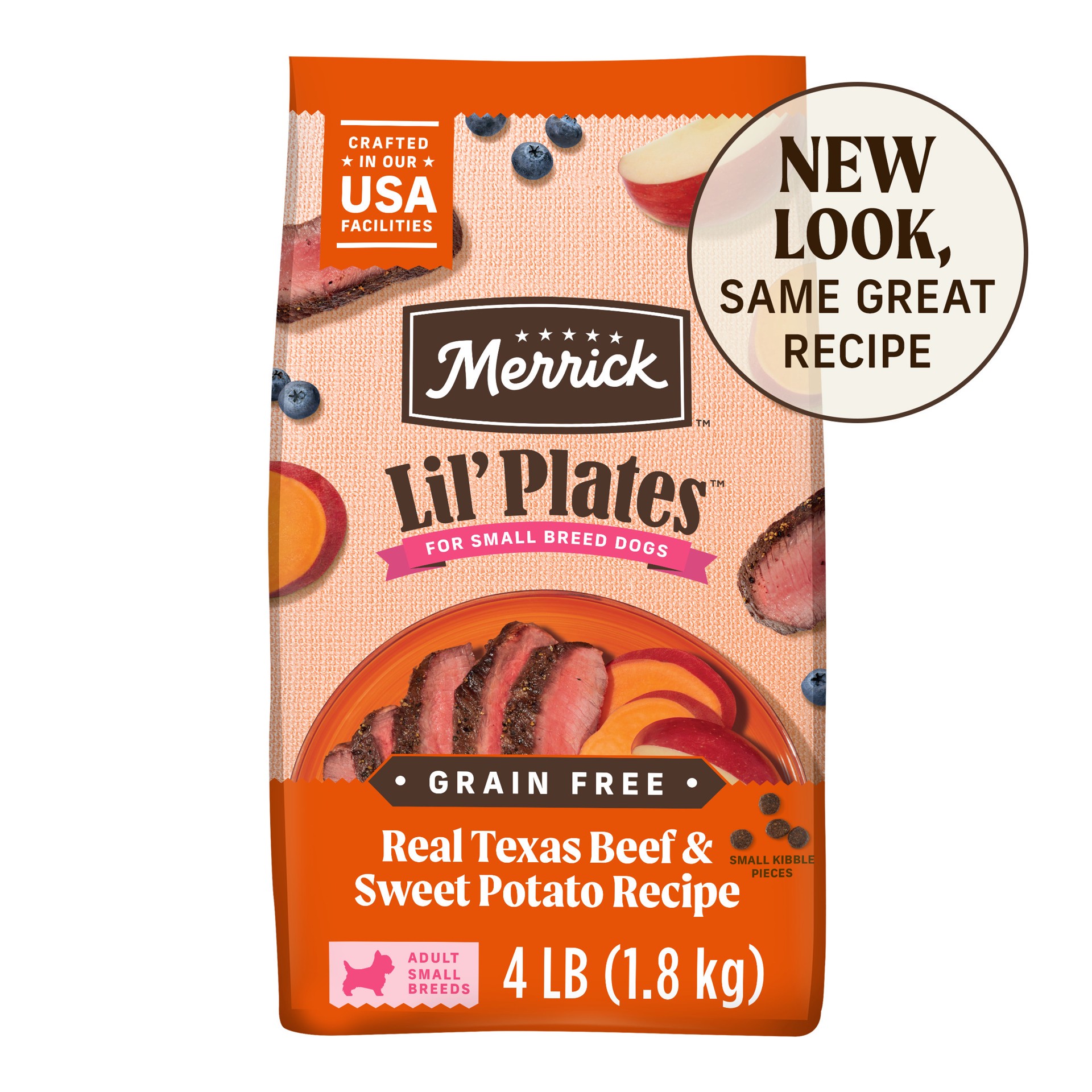 slide 1 of 5, Merrick Lil'' Plates Premium Grain Free Dry Dog Food For Small Dogs, Real Texas Beef And Sweet Potato Kibble, 4 lb