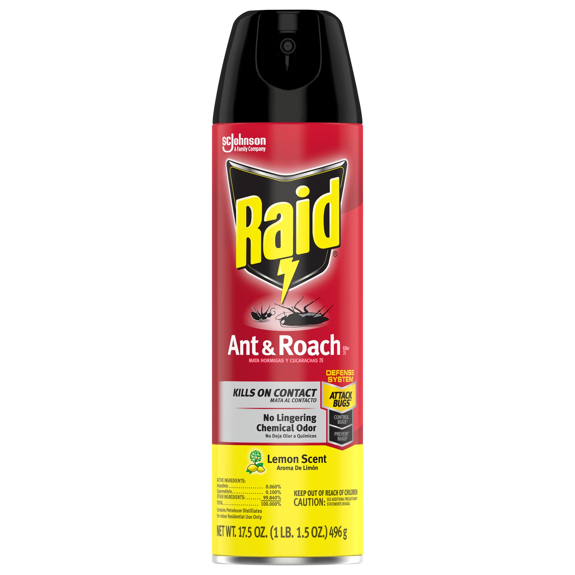 slide 1 of 9, Raid Ant and Roach Killer Aerosol Insecticide - Lemon Scent, 17.5oz, 17.5 oz