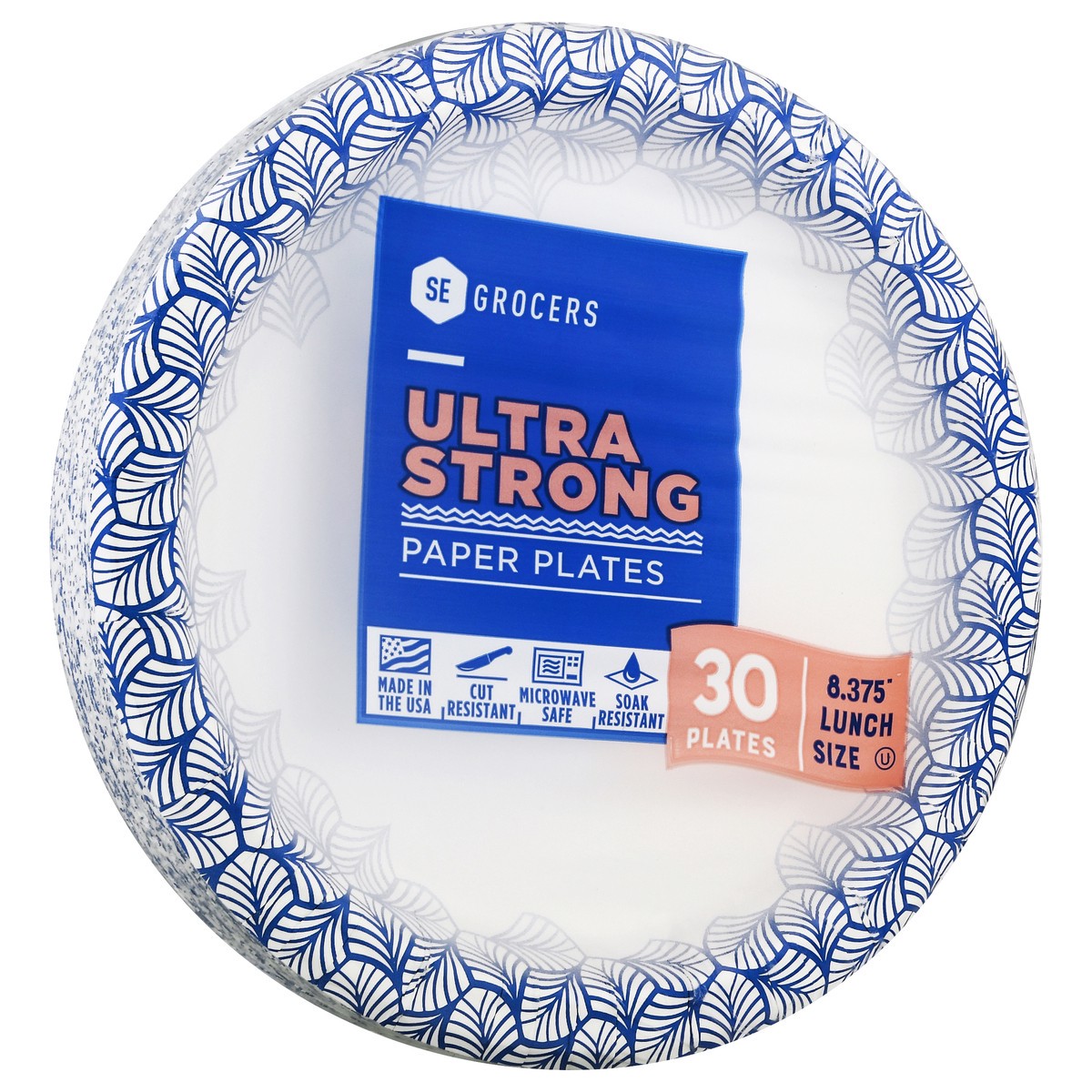 slide 3 of 8, SE Grocers Paper Plates 8.5'' Lunch Size Ultra Strong, 30 ct