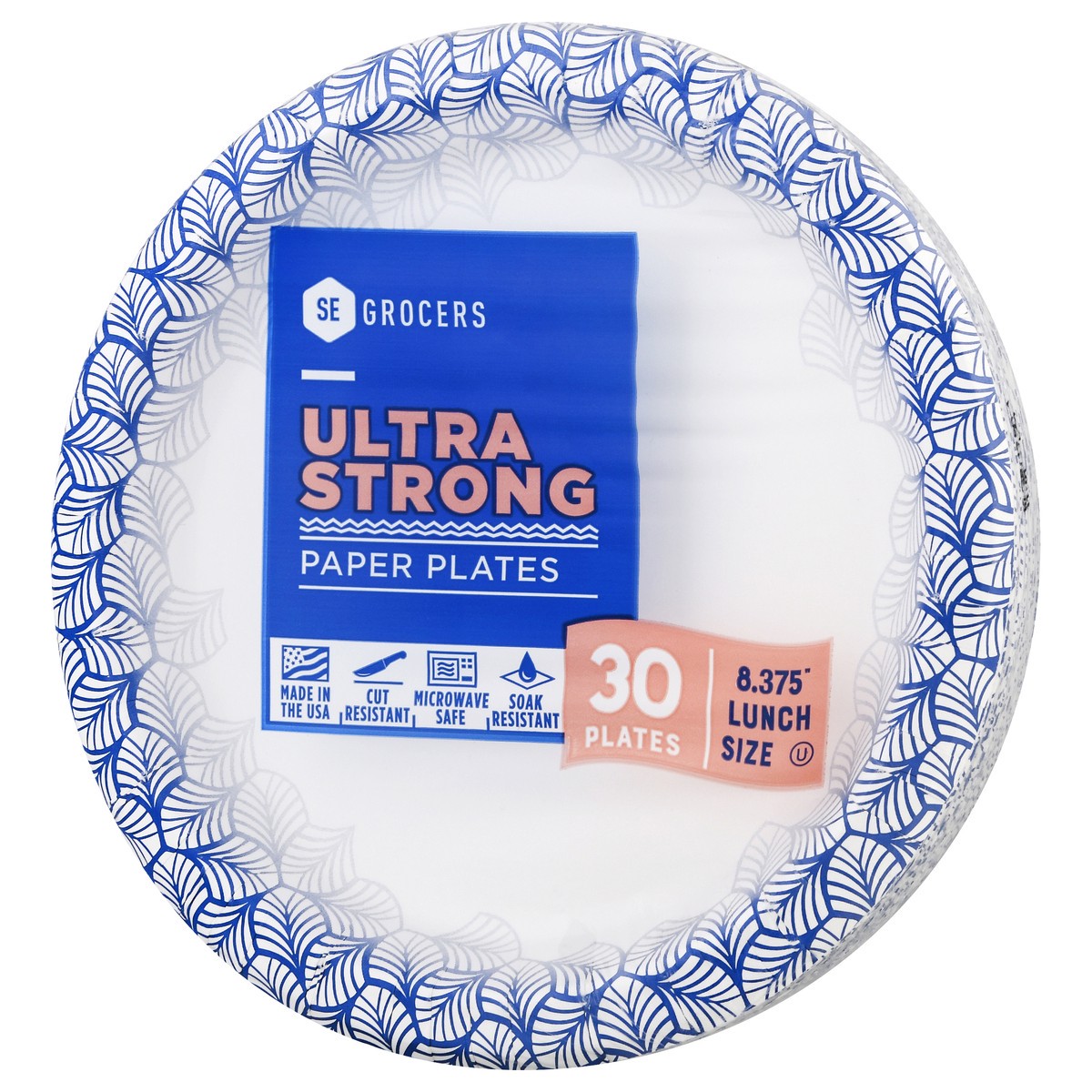 slide 8 of 8, SE Grocers Paper Plates 8.5'' Lunch Size Ultra Strong, 30 ct