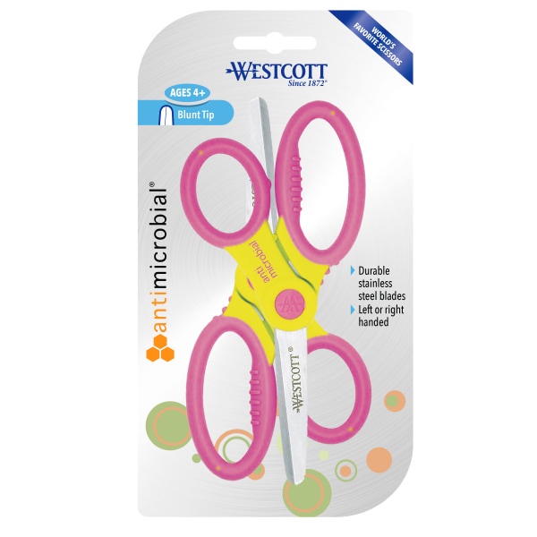 slide 1 of 3, Westcott Antimicrobial Kids' Scissors, 5'', Blunt, Assorted Colors, Pack Of 2 Scissors, 2 ct