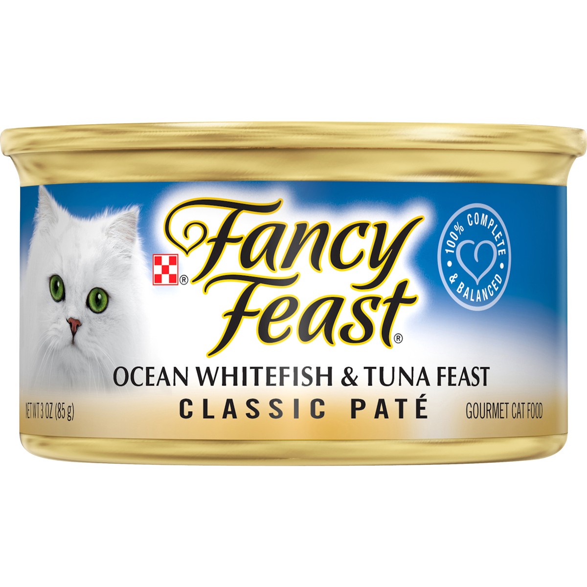 slide 2 of 3, Fancy Feast Purina Fancy Feast Classic Pate Ocean Whitefish and Tuna Feast Classic Grain Free Wet Cat Food Pate, 3 oz