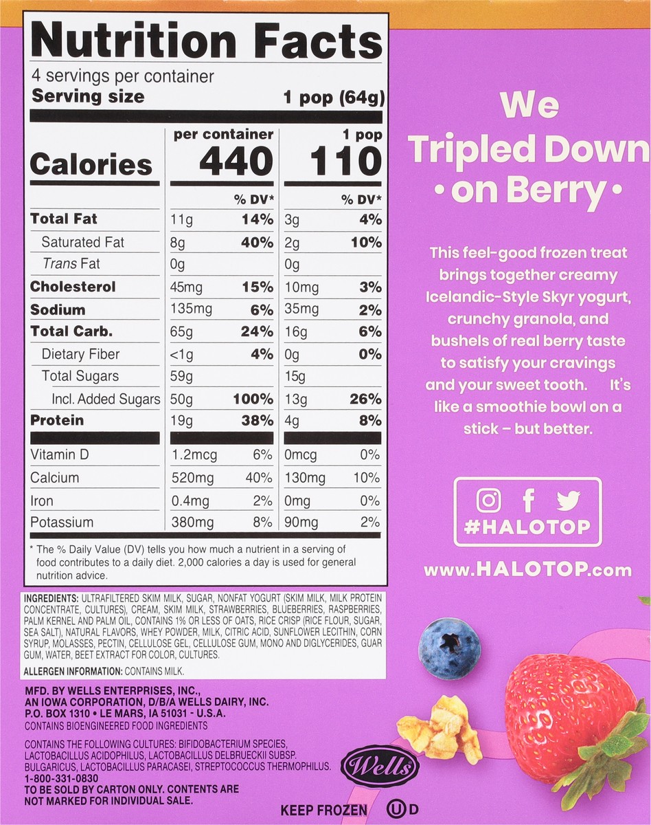 slide 5 of 9, Halo Top Triple Berry 4Pk Yogurt Bar, 12 fl oz