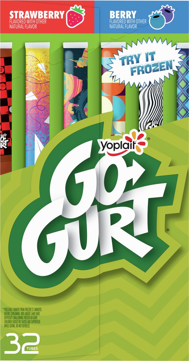 slide 9 of 9, GO-GURT Strawberry & Berry Glow in the Dark Go-Gurt Kids Yogurt Tubes 32ct, 32 ct