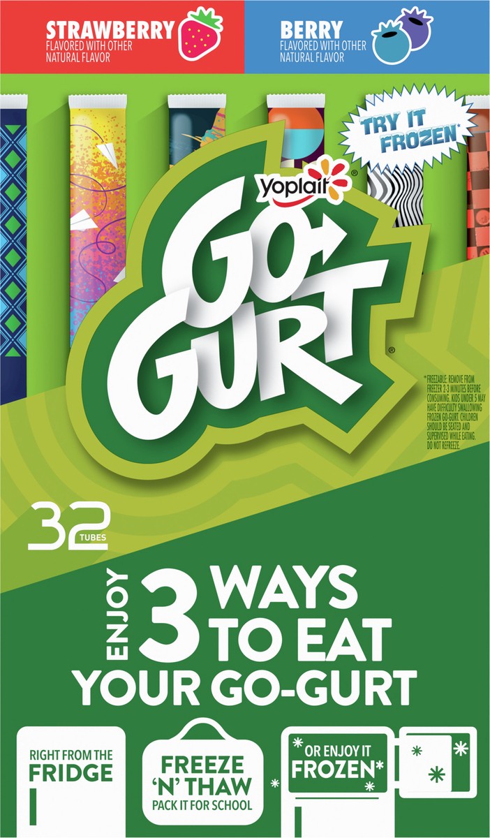 slide 2 of 9, GO-GURT Strawberry & Berry Glow in the Dark Go-Gurt Kids Yogurt Tubes 32ct, 32 ct