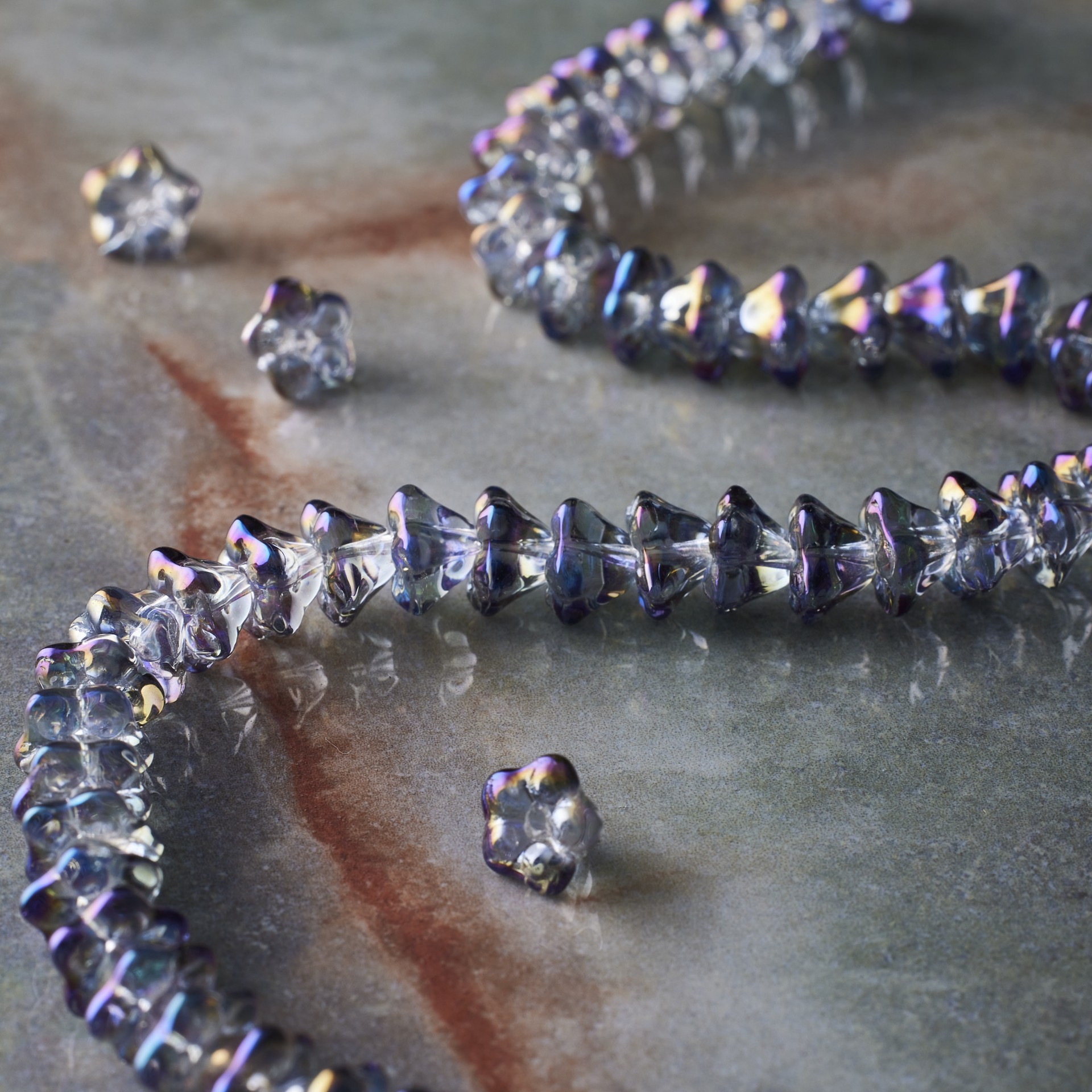 slide 2 of 3, Purple Ab Glass Flower Beads, 7.5mm By Bead Landing, 7.5mm