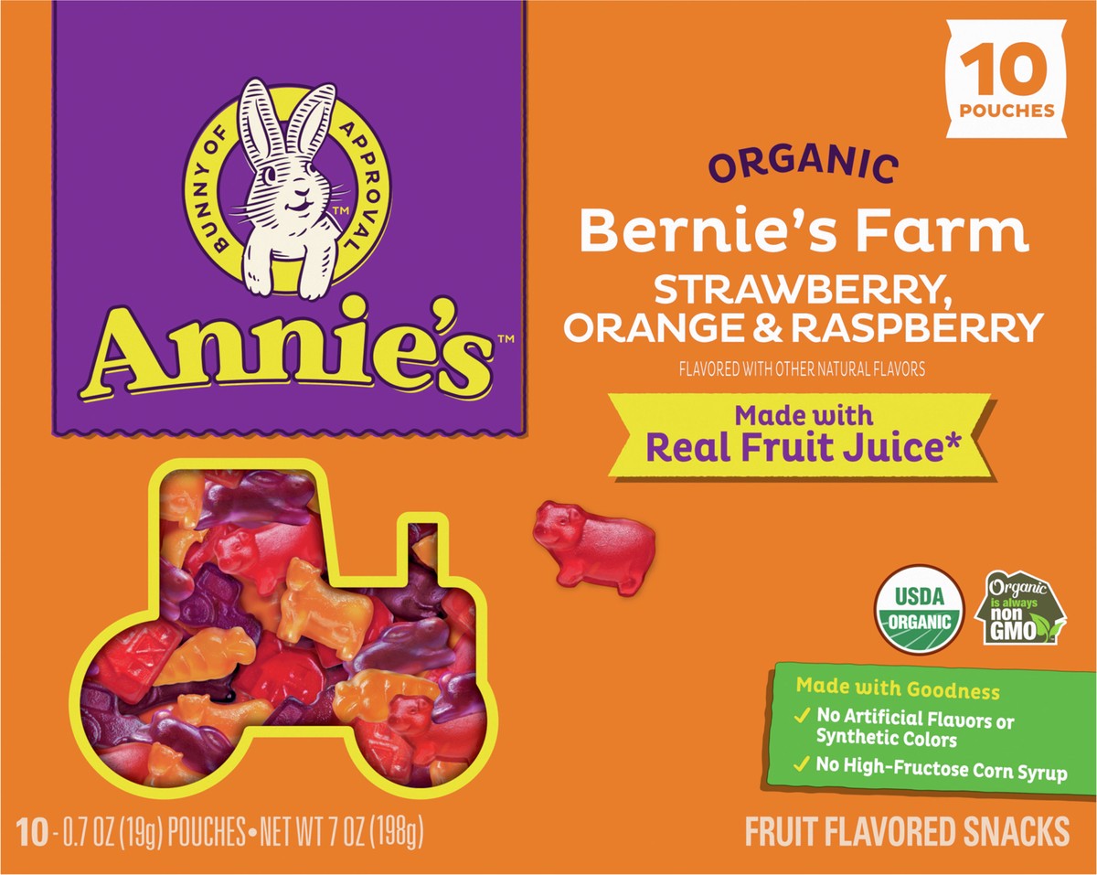 slide 2 of 9, Annie's Organic Bernie's Farm Fruit Flavored Snacks, Gluten Free, 10 Pouches, 7 oz., 10 ct