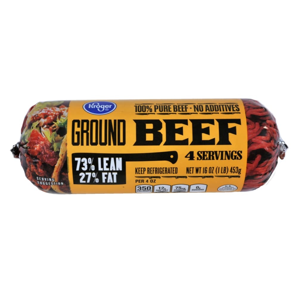 slide 1 of 1, Kroger Ground Beef 73% Lean 27% Fat, 1 lb