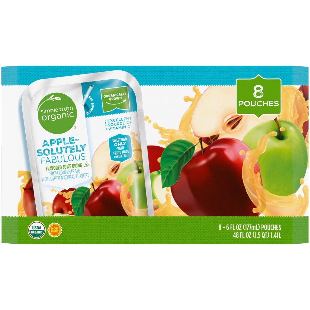 slide 1 of 1, Simple Truth Organic Apple-Solutely Fabulous Flavored Juice Drink Pouches, 8 ct; 6 fl oz