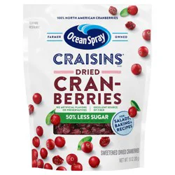 Ocean Spray Craisins, 50% Less Sugar Dried Cranberries, Dried Fruit, 10 oz Pouch