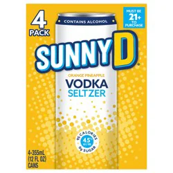 SunnyD Vodka Seltzer Orange Pineapple, 4 Pack of 12 oz Slim Cans