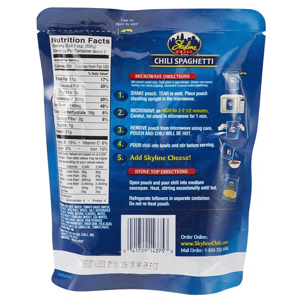 slide 3 of 5, Skyline Chili Spaghetti Pouch, 14 oz