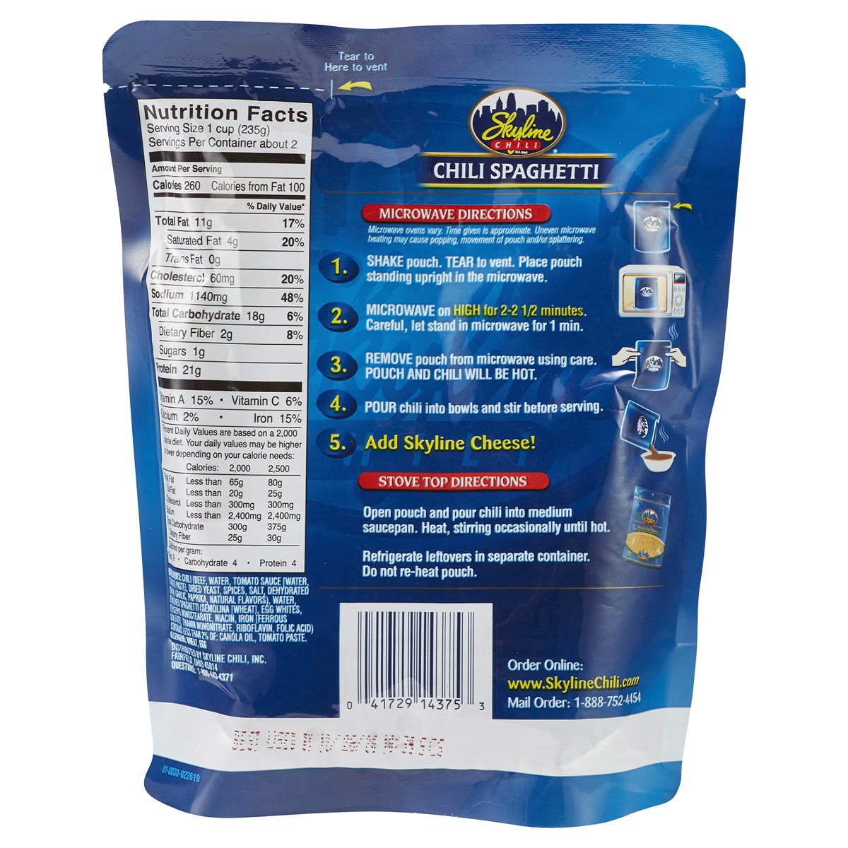 slide 4 of 5, Skyline Chili Spaghetti Pouch, 14 oz