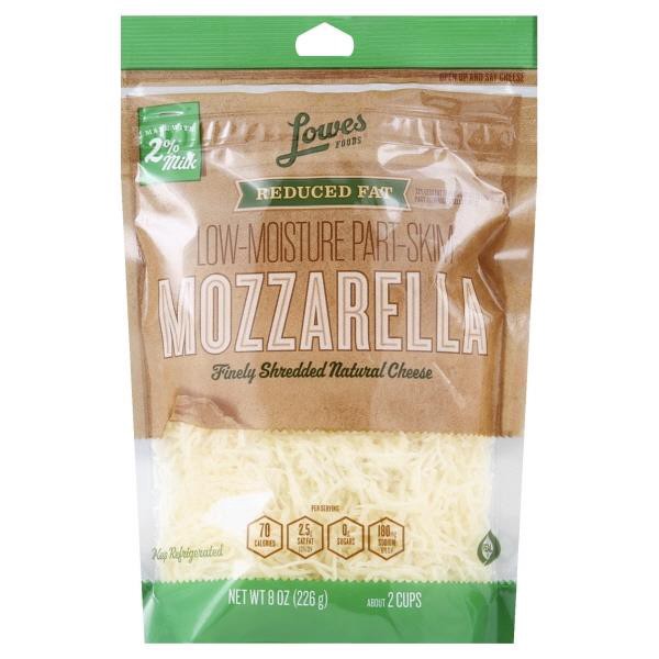 slide 1 of 1, Lowes Foods Shredded Reduced Fat Mozzarella Cheese, 8 oz