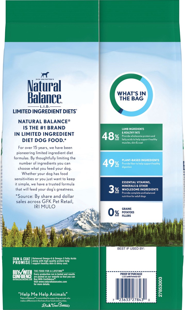 slide 3 of 8, Natural Balance L.I.D. Limited Ingredient Diets Grain Free Lamb Formula Dog Food 4 lb, 4 lb