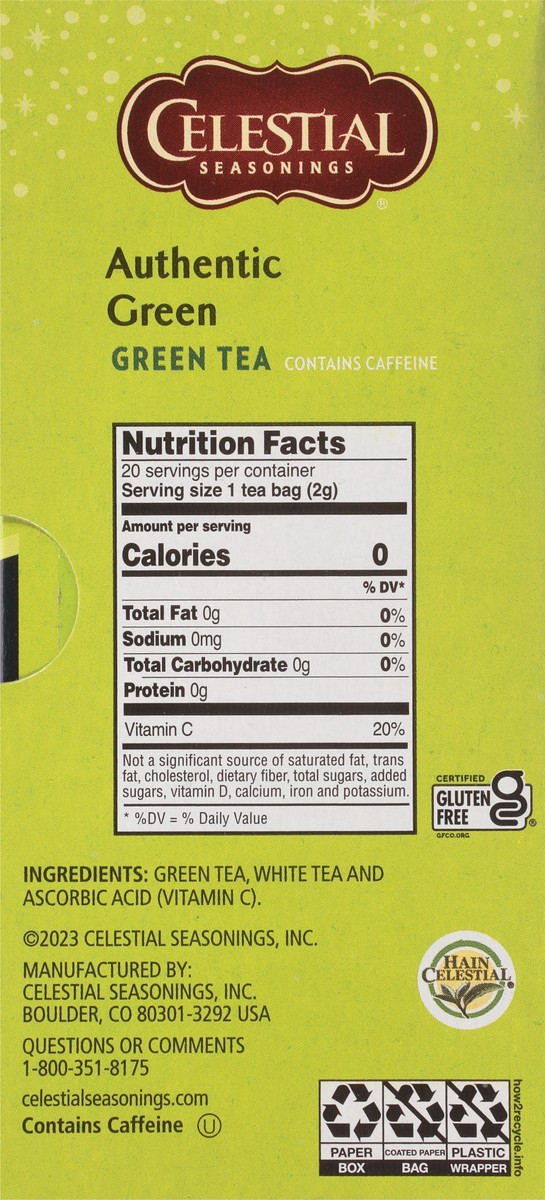 slide 4 of 8, Celestial Seasonings Authentic Green Tea 20 Tea Bags, 20 ct