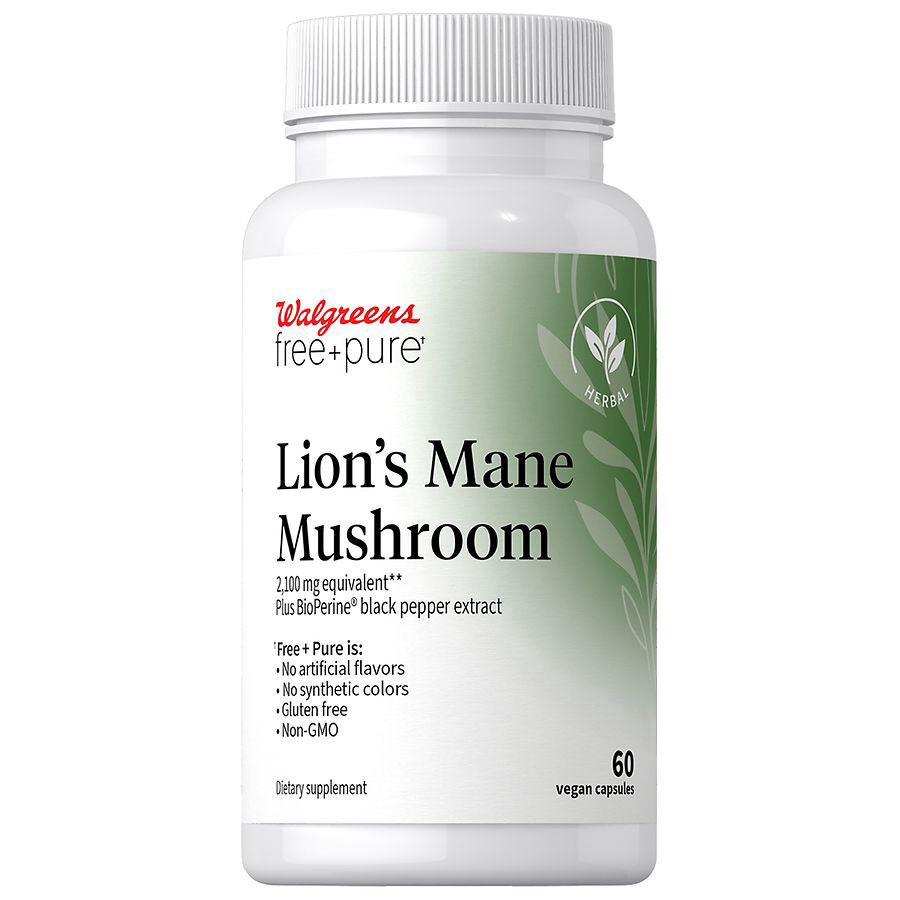 slide 1 of 4, Walgreens Free & Pure Lion's Mane Mushroom Capsules, 60 ct