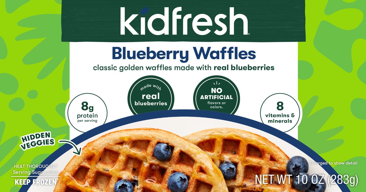 slide 2 of 3, Kidfresh Blueberry Waffles, 10 oz