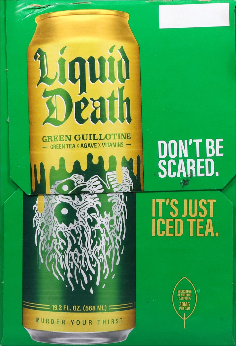 slide 12 of 15, Liquid Death Iced Green Tea, Green Guillotine, 19.2 oz King Sized Cans (8-Pack), 153.60 oz