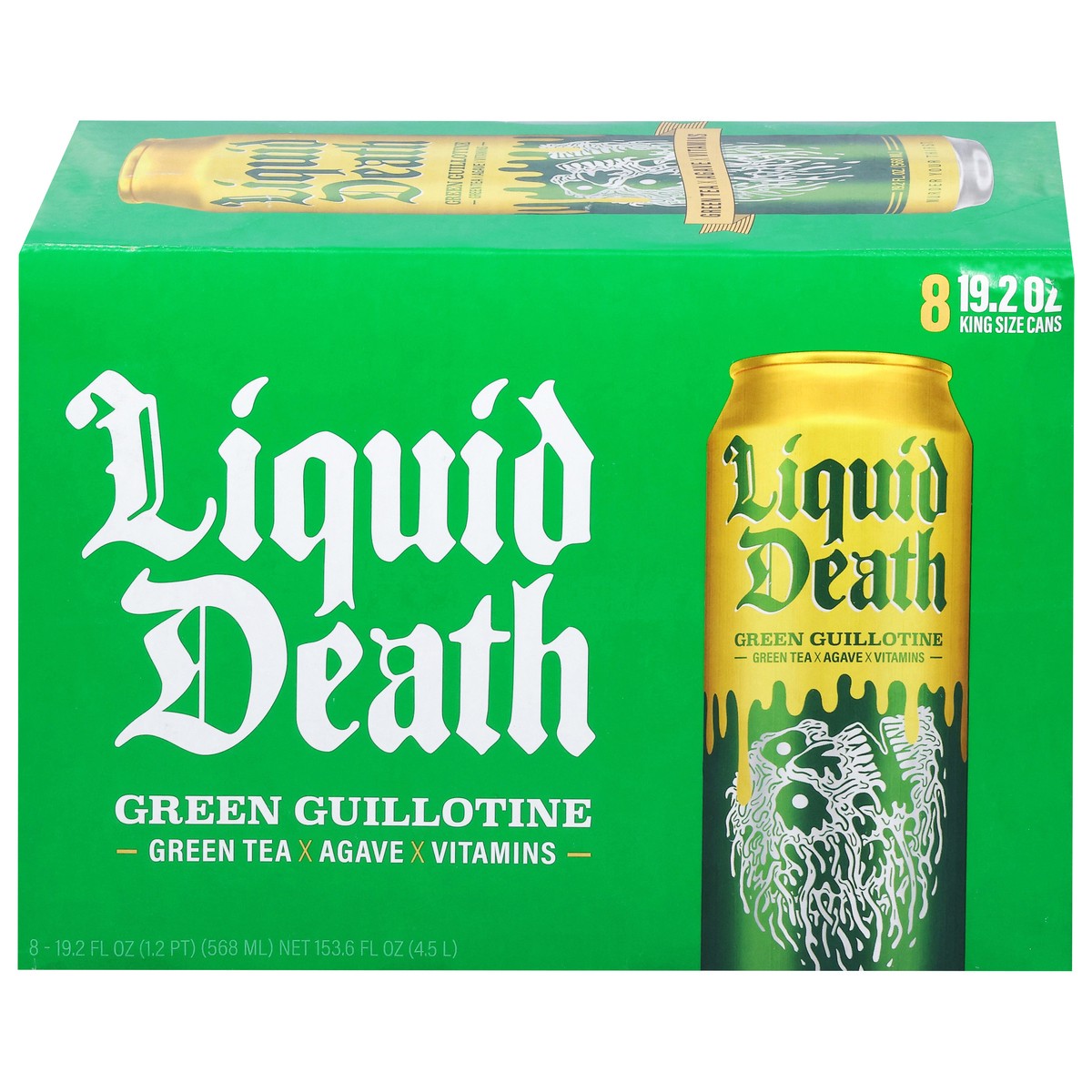 slide 5 of 15, Liquid Death Iced Green Tea, Green Guillotine, 19.2 oz King Sized Cans (8-Pack), 153.60 oz