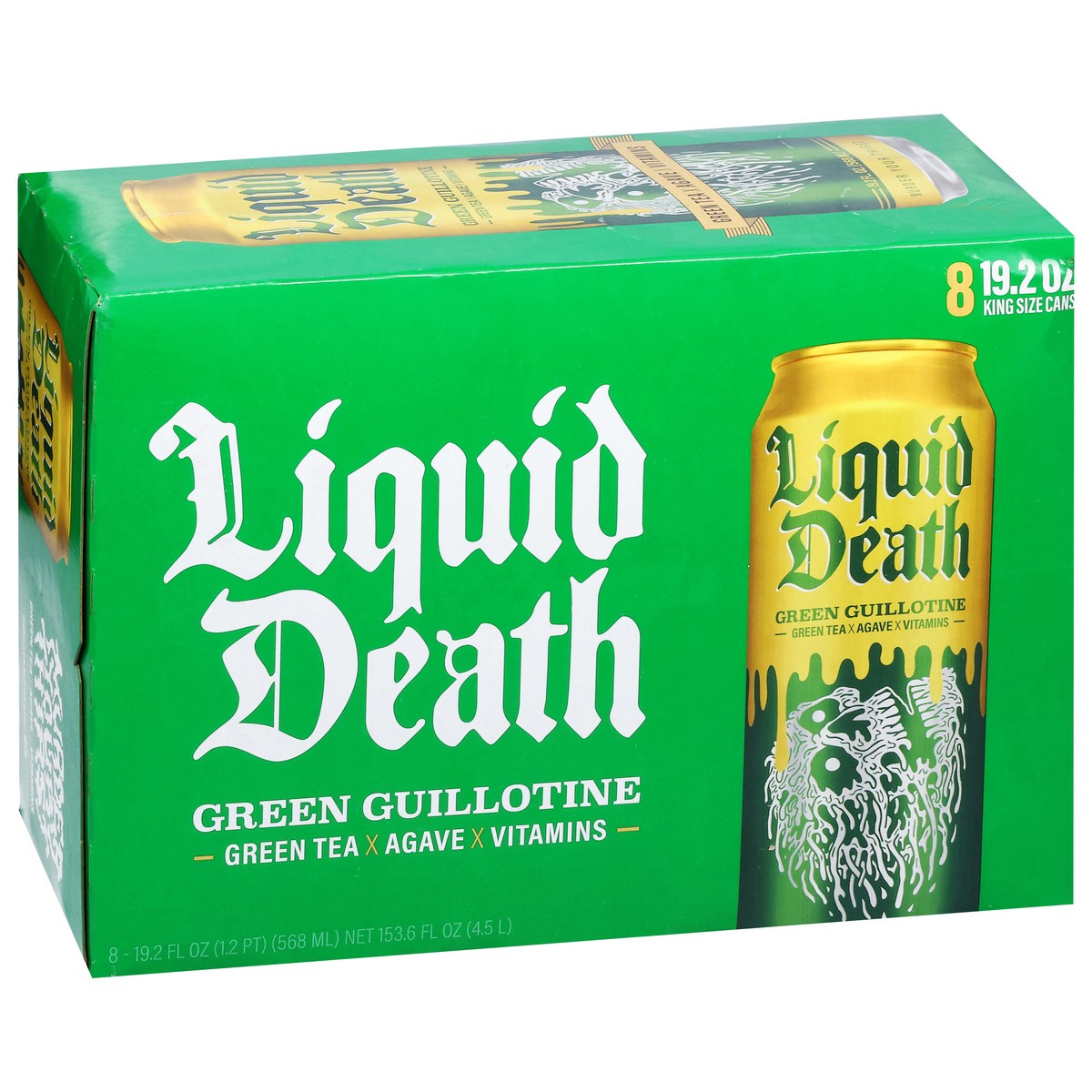 slide 15 of 15, Liquid Death Iced Green Tea, Green Guillotine, 19.2 oz King Sized Cans (8-Pack), 153.60 oz