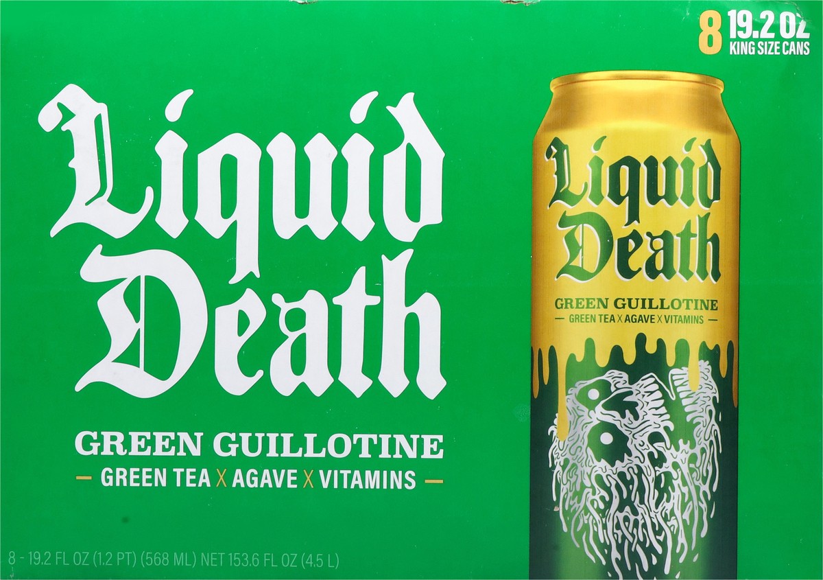 slide 4 of 15, Liquid Death Iced Green Tea, Green Guillotine, 19.2 oz King Sized Cans (8-Pack), 153.60 oz