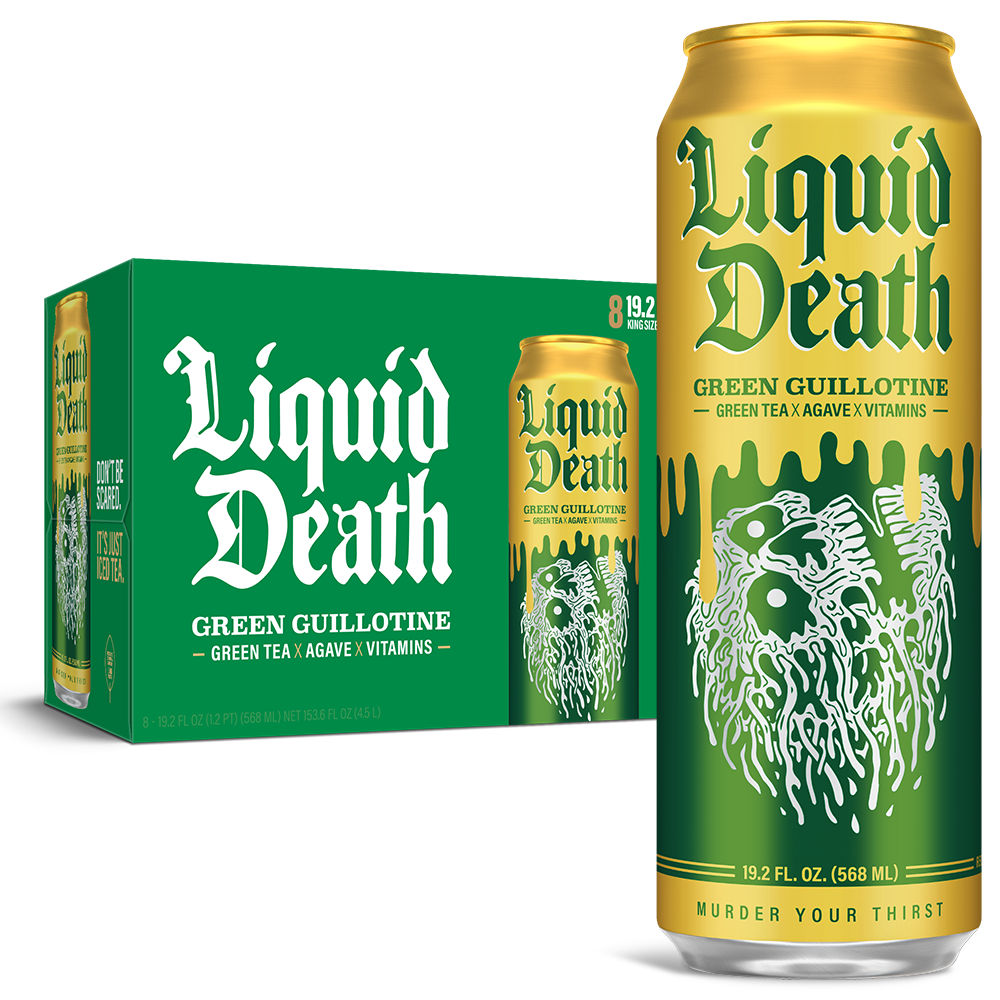 slide 1 of 15, Liquid Death Iced Green Tea, Green Guillotine, 19.2 oz King Sized Cans (8-Pack), 153.60 oz
